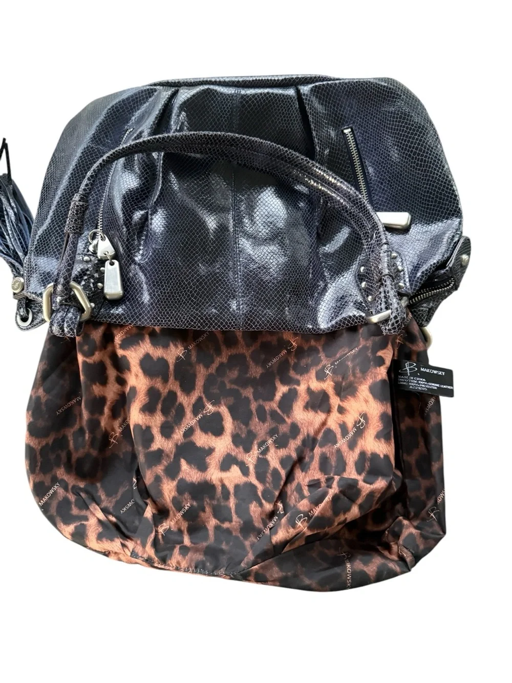 B. Makowsky Blue Leather Hobo Bag Snake Embossed Silver Hardware Y2K A221285